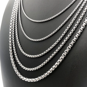 Men's minimalist stainless steel box chain necklaces in five varied thicknesses