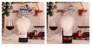 Gnome-style knitted wine bottle covers with stripe patterns for Christmas table decor