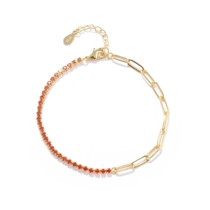S925 Sterlingsilber Tennisarmband mit goldenen Gliedern und orangen Zirkonia-Steinen