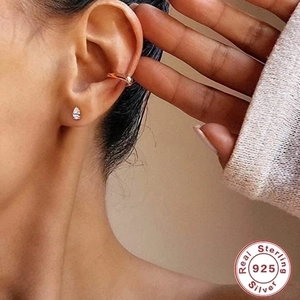 925 sterling silver geometric stud earring and gold ear cuff set for women