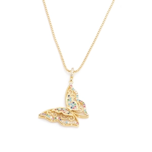 Exquisite Butterfly Pendant Necklace Gold Plated Copper With Multi-Colored Zircon Stones Elegant Jewelry For Women