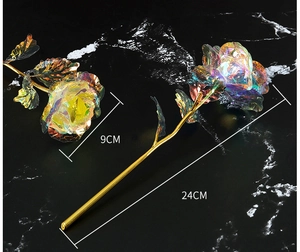 Iridescent 24k gold foil artificial rose with dimensions 9cm width and 24cm length