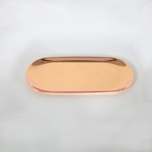 Eleganteres ovales Metalltablett in Roségold für Duftkerzen-Zubehör mit glatter Oberfläche