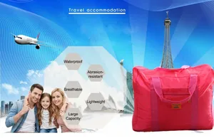 Borsa da viaggio pieghevole rosa impermeabile con manici robusti e grande capacità