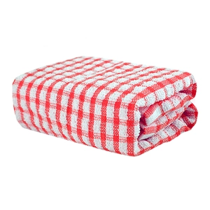 Absorbent red and white checkered cotton dish towel for kitchen cleaning and drying