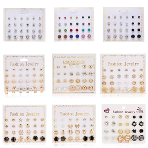 Assorted Stud Earrings Alloy Zircon Imitation Artificial Pearl Flower Heart Geometric Fashion Jewelry Women Stainless Steel Earring Post