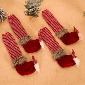 Set of 4 Christmas gnome chair leg covers with red stripes and white plush beards
