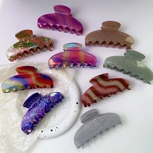 Large Hair Claw Clip PVC Resin Glitter Starry Sky Y2K Gradient Shark Hairpin For Women Aesthetic Daily Styling