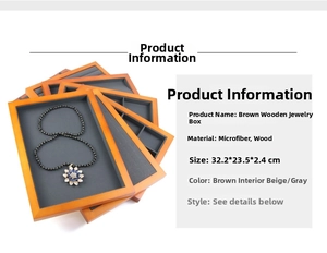 Brown wooden jewelry tray with microfiber lining for stacking necklaces and rings