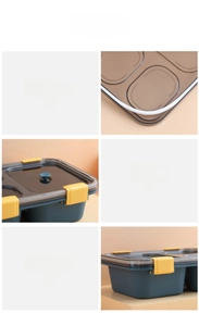 Detail of the airtight silicone seal and vent valve on the multi-compartment lunch box