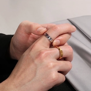 Minimalist hammered texture stainless steel rings in silver and gold finishes