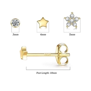 Detailed view of S925 sterling silver gold-plated stud set with size specifications