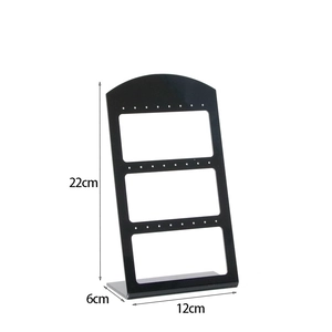Black acrylic jewelry stand with three-layer hollow design for earring display 22x12cm