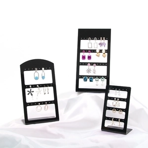 Earring Display Stand Acrylic Hollow Jewelry Organizer Rack For Studs And Hoops Countertop Showcase Black
