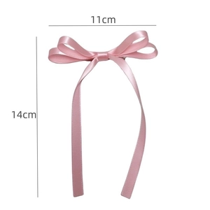 Sweet pink double-layered satin ribbon bow hair clip with 11cm width and 14cm length size details