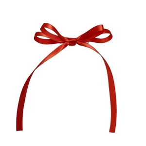 Detail of red satin double bow hair clip with glossy silk finish for princess hairstyles