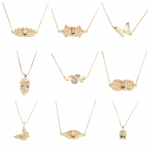 Golden pendant necklaces with colorful zircon in butterfly and dragon designs