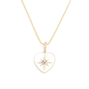 Goldene Kette mit Herzanhänger, bunter Zirkonia-Sternenstrahl und weißer Einlage