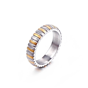 Men Stainless Steel Ring Gear Texture Vertical Stripe Bicolor Punk Industrial Style Band For Unisex Trendy