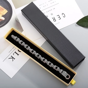 Elegant silver patterned bracelet in a premium black textured drawer gift box storage