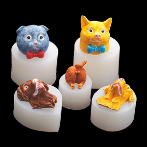 5-piece silicone mold set for DIY animal head and butt shaped soaps and candles