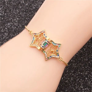 Adjustable gold star bracelet featuring vibrant multi-colored cubic zirconia stones