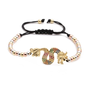 Adjustable dragon bracelet with micro-pave colorful zircon and woven cord detail