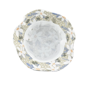Floral print bucket hat for women in beige and green with wide brim for sun protection