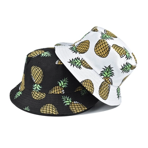 Reversible Cotton Canvas Bucket Hat Fruit Pineapple Banana Print Summer Sun Protection Outdoor Beach Travel For Women