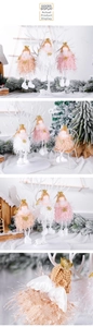 Detailed view of handmade angel crown ornaments for Christmas tree in plush fabric