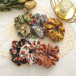Floral print oversized fabric scrunchies set with rose patterns in various colors