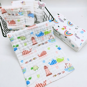 Multi-Layer Pure Cotton Gauze Baby Face Towel Breathable Absorbent Muslin Washcloth Cartoon Print Infant Feeding Wipe