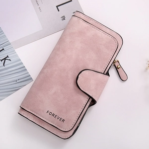 Elegante portafoglio lungo da donna rosa antico con chiusura a scatto e zip laterale