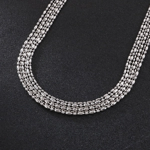 Multi-layer silver stainless steel ball bead chain necklace set for men and women