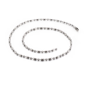 Polished stainless steel bead chain necklace with oval link design in silver finish