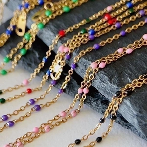 Colorful enamel bead necklaces in 18k gold plated titanium steel for layered wear