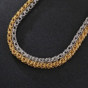 Hip hop style gold and silver stainless steel crown necklaces with braided chain links