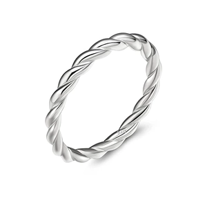Detailed view of twisted 925 sterling silver ring showing polished rope texture and hallmark