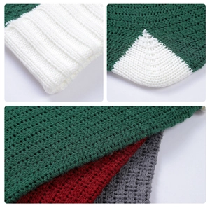 50cm knitted Christmas stocking bag with twist leaf pattern in red, green, and white