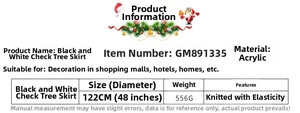 Size guide for 122cm black and white plaid knitted acrylic Christmas tree skirt