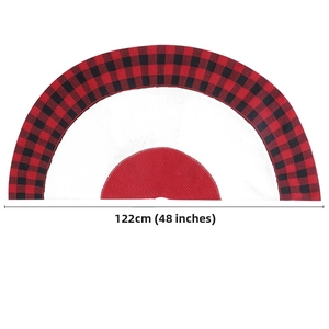 Detail showing the 122cm 48 inch red and black buffalo plaid knitted Christmas tree skirt