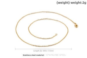 Detailed view of 500mm golden stainless steel O-chain with 1.5mm width and 2g weight