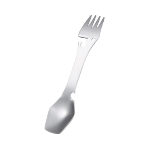 Multi-purpose 5-in-1 stainless steel camping utensil with fork spoon and bottle opener