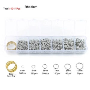 Detail view of 1011pcs rhodium DIY jewelry making kit with jump rings and opening tool