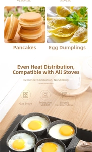 Detailed four-cup non-stick pan compatible with gas, induction, and ceramic stoves