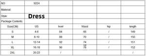 Detailed sizing chart for mock neck sequin lantern sleeve chiffon evening maxi dress