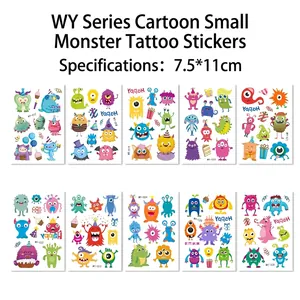 Detail view of 10-piece set cartoon monster temporary tattoos for kids party, 7.5x11cm