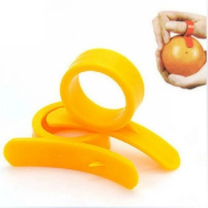 3-piece yellow plastic citrus peeler set with finger ring design for easy peeling