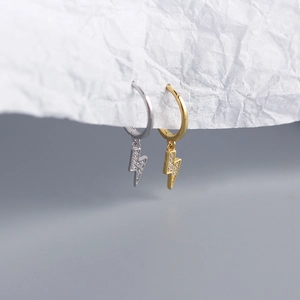 Minimalist S925 sterling silver lightning bolt earrings with pavé crystals in gold and silver