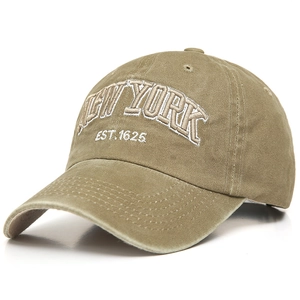 Vintage washed cotton baseball cap with New York Est. 1625 embroidery in khaki green